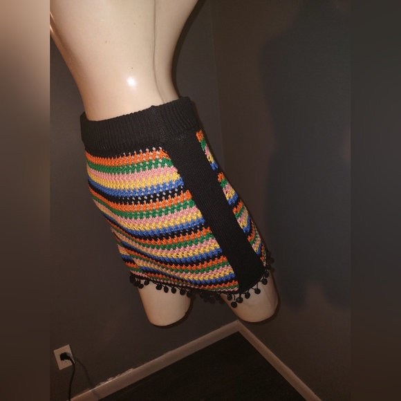 Clara Story Crochet Mini Skirt Multi Color Stripes Knit Medium - Picture 3 of 5
